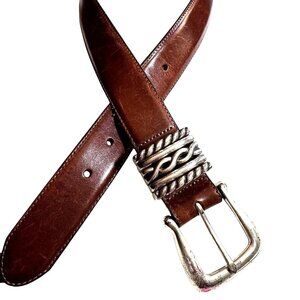 Womens Brighton Leather Belt Silver Toned Braid Buckle Medium 35609 Nice